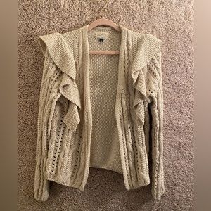 Tan Ruffle Cardigan Sweater